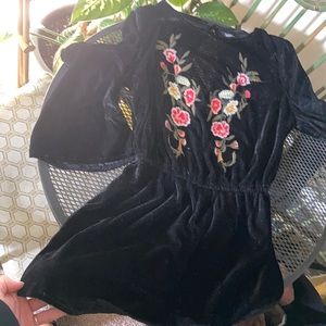 Black Velvet Embroidered Romper